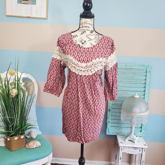 Kori America Red Lace Boho Dress - Picture 1 of 7